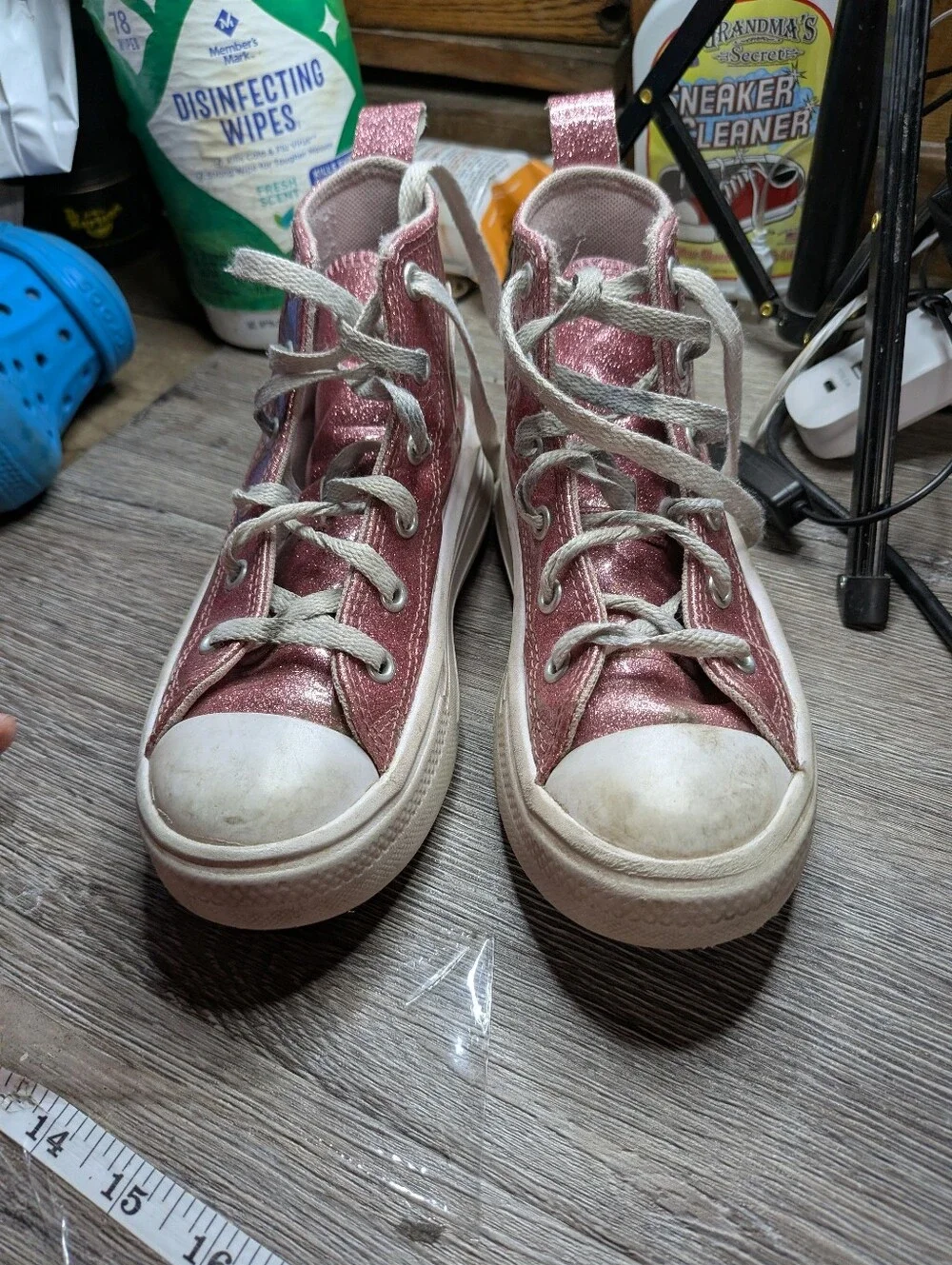 Converse Girls Pink Glittery‎ High Top Sneakers Size 13